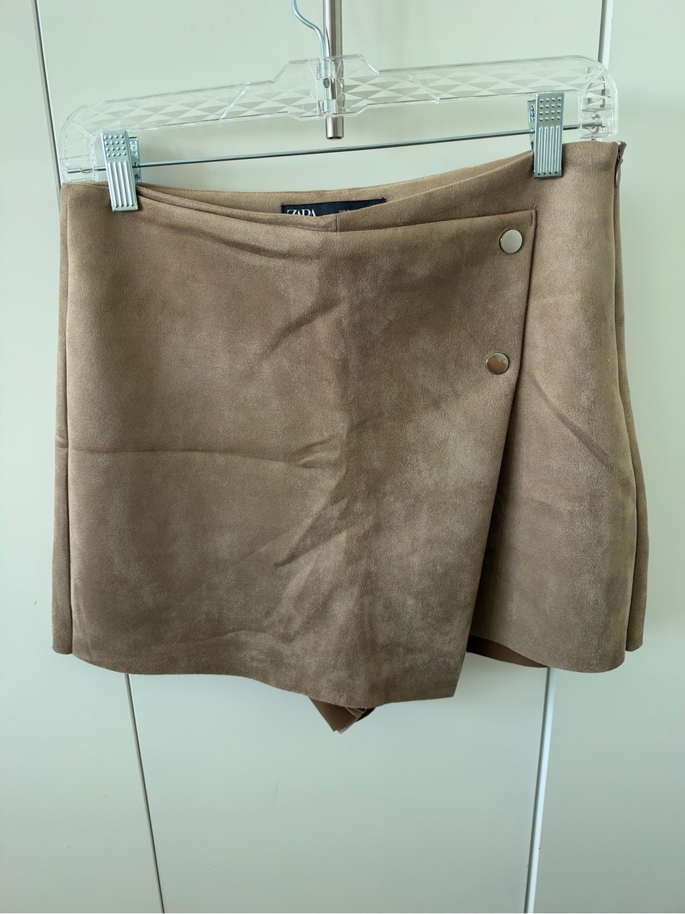Zara Taupe Faux-Suede Wrap Mini Skort